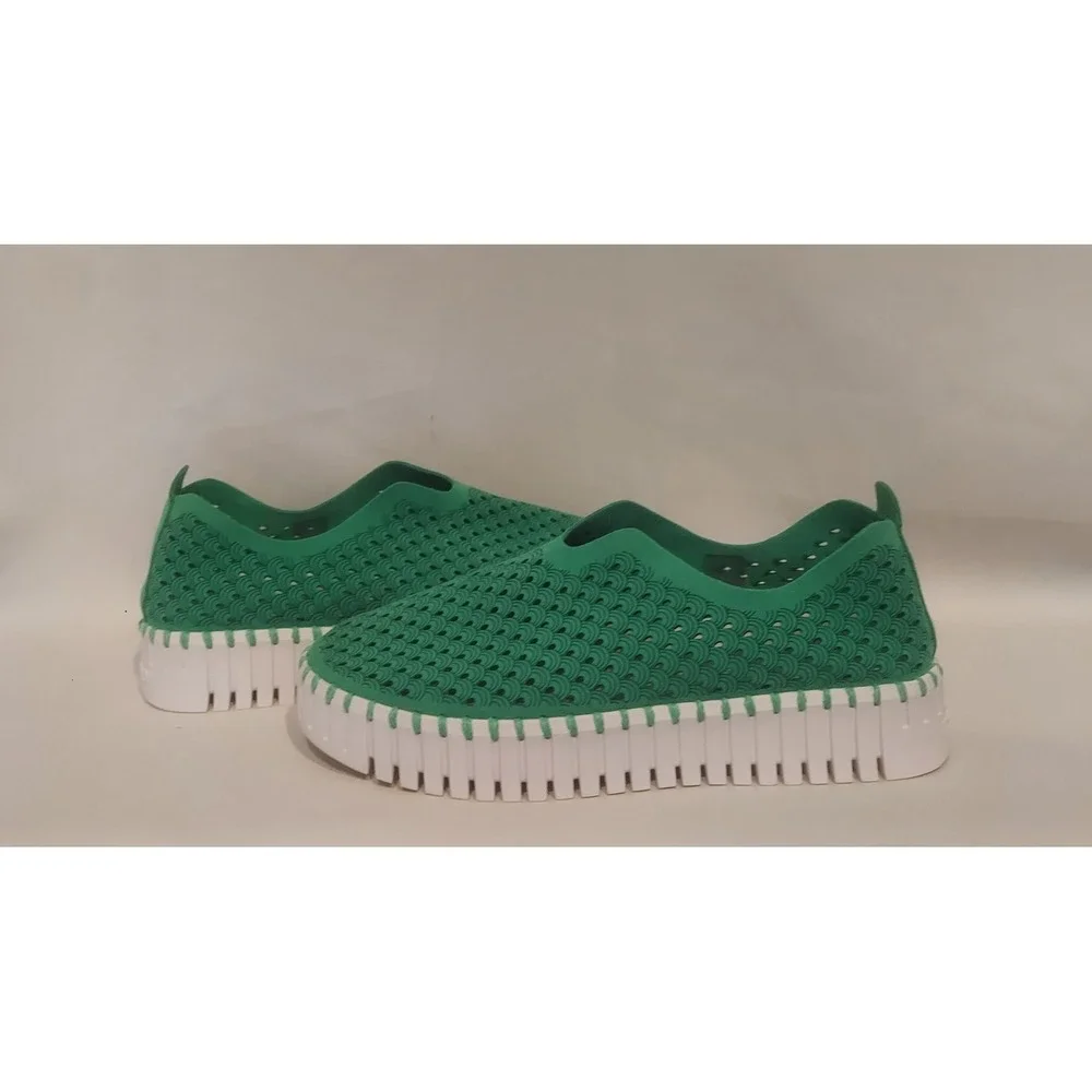 Ilse Jacobsen Tulip Fern Green Laser Cut Platform Slip-On Shoes Loafers Size 10